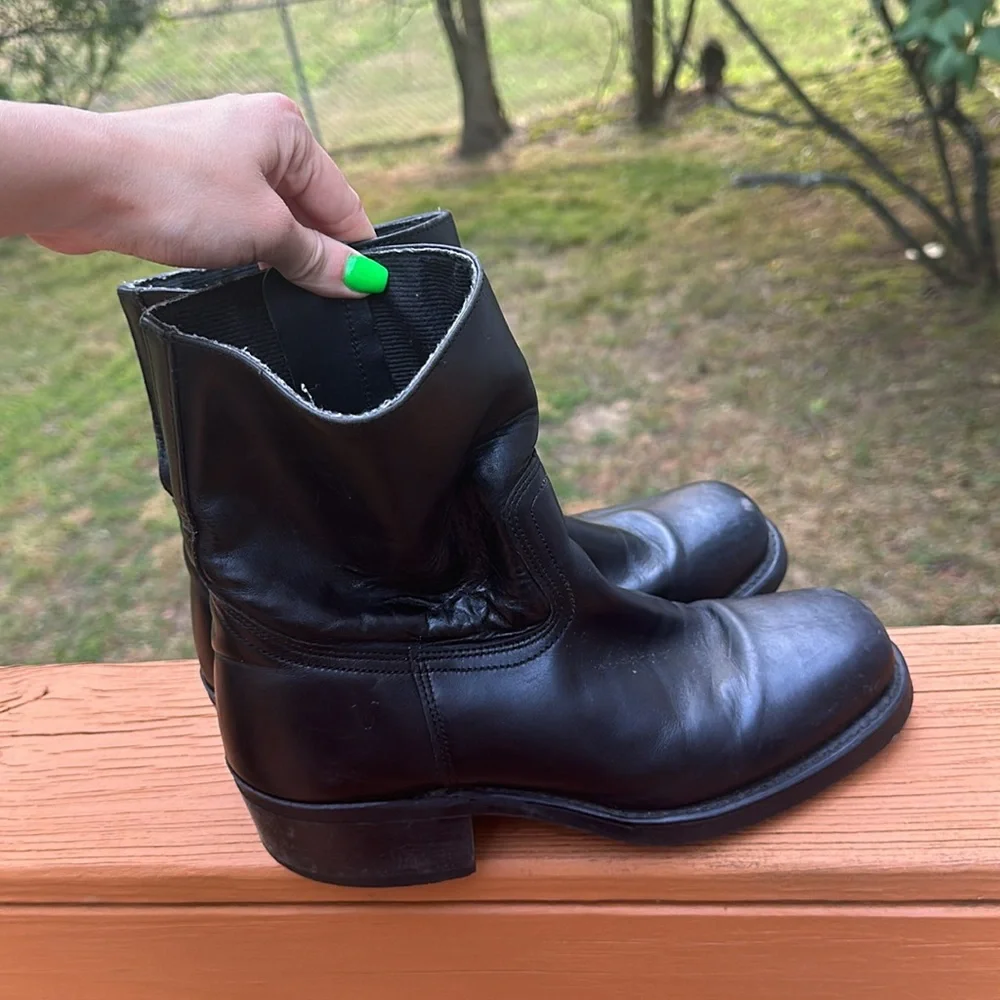 FRYE Campus Vntg.Short Ankle Boots Black Leather Square Toe Zipper Bootie Men’s